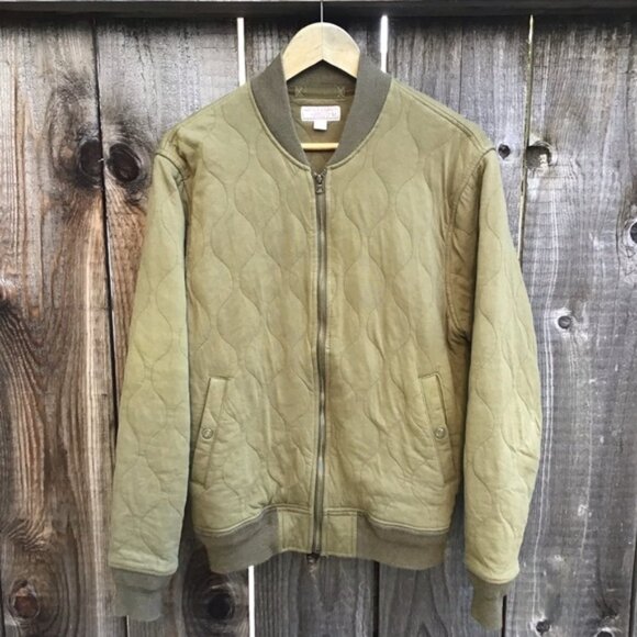 Wallace & Barnes khaki army green full zip quilted bomber jacket mens medium - Picture 1 of 8